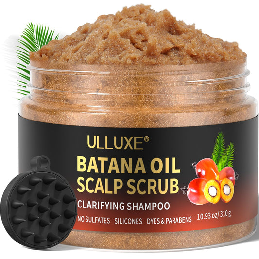 ulluxe front packaging displaying scrub jar for clear scalp benefits