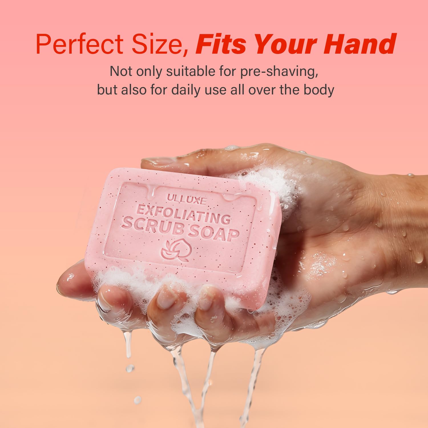 ulluxe peach bar ingredients label showing salicylic acid and shea butter benefits