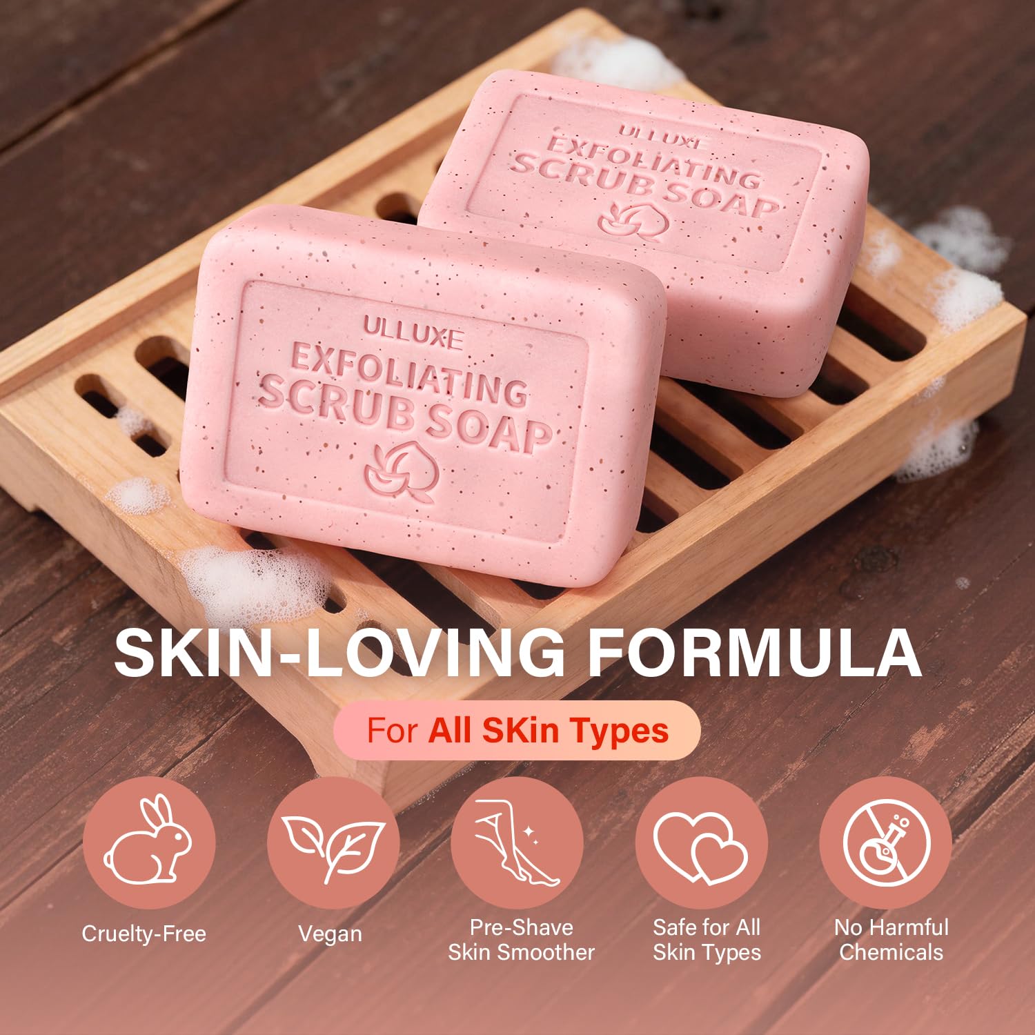 ulluxe peach bar on shower shelf conveying spa-like refreshment benefit
