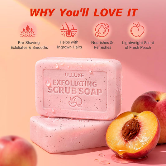 ulluxe peach bar close-up texture highlights exfoliant for smoother skin