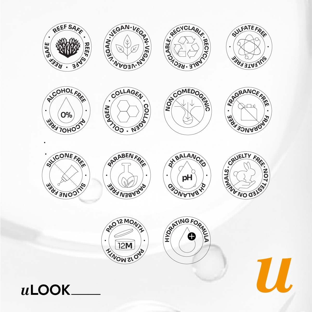 uLOOK ingredient visual showing glycolic lactic salicylic acids and supportive hydrators