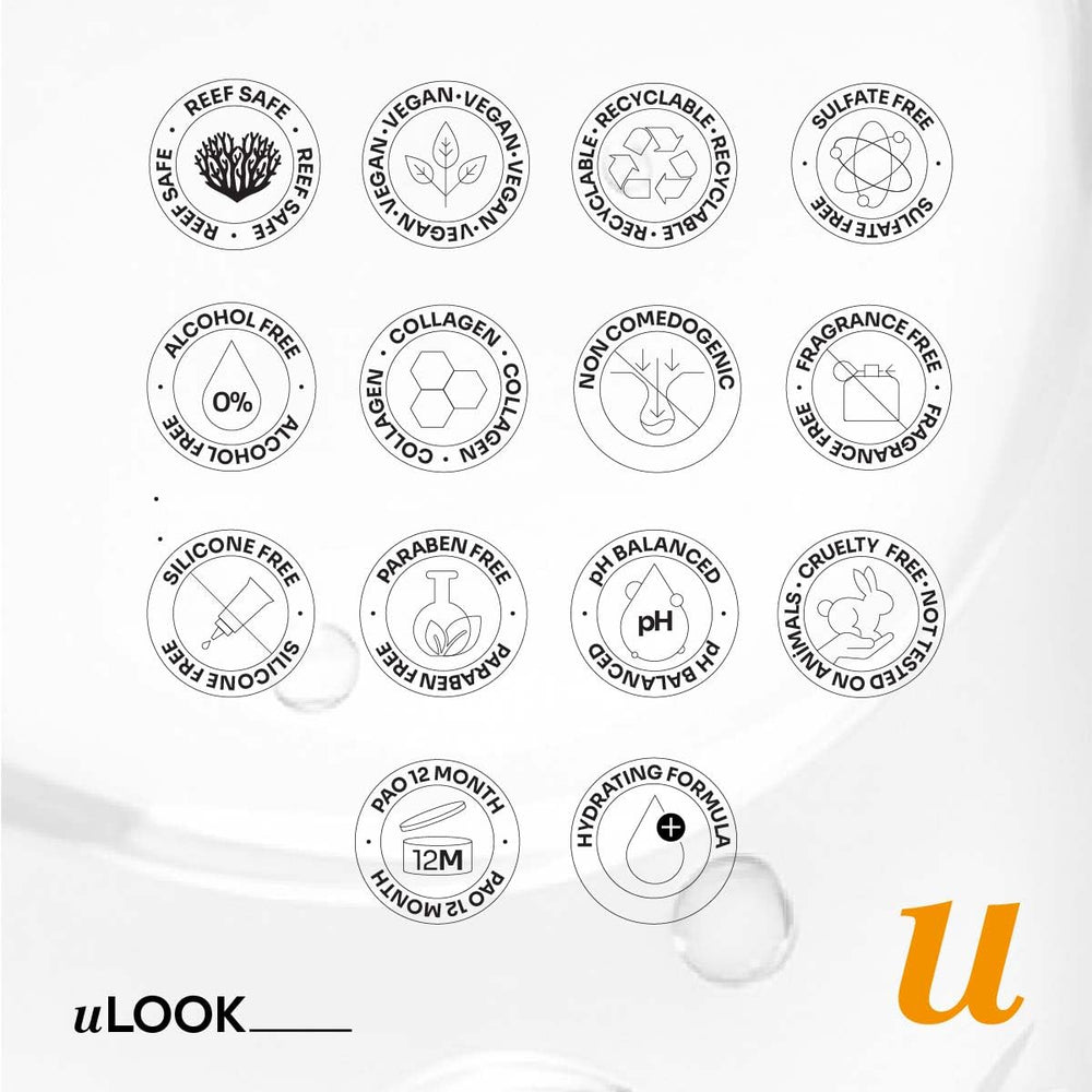 uLOOK ingredient visual showing glycolic lactic salicylic acids and supportive hydrators