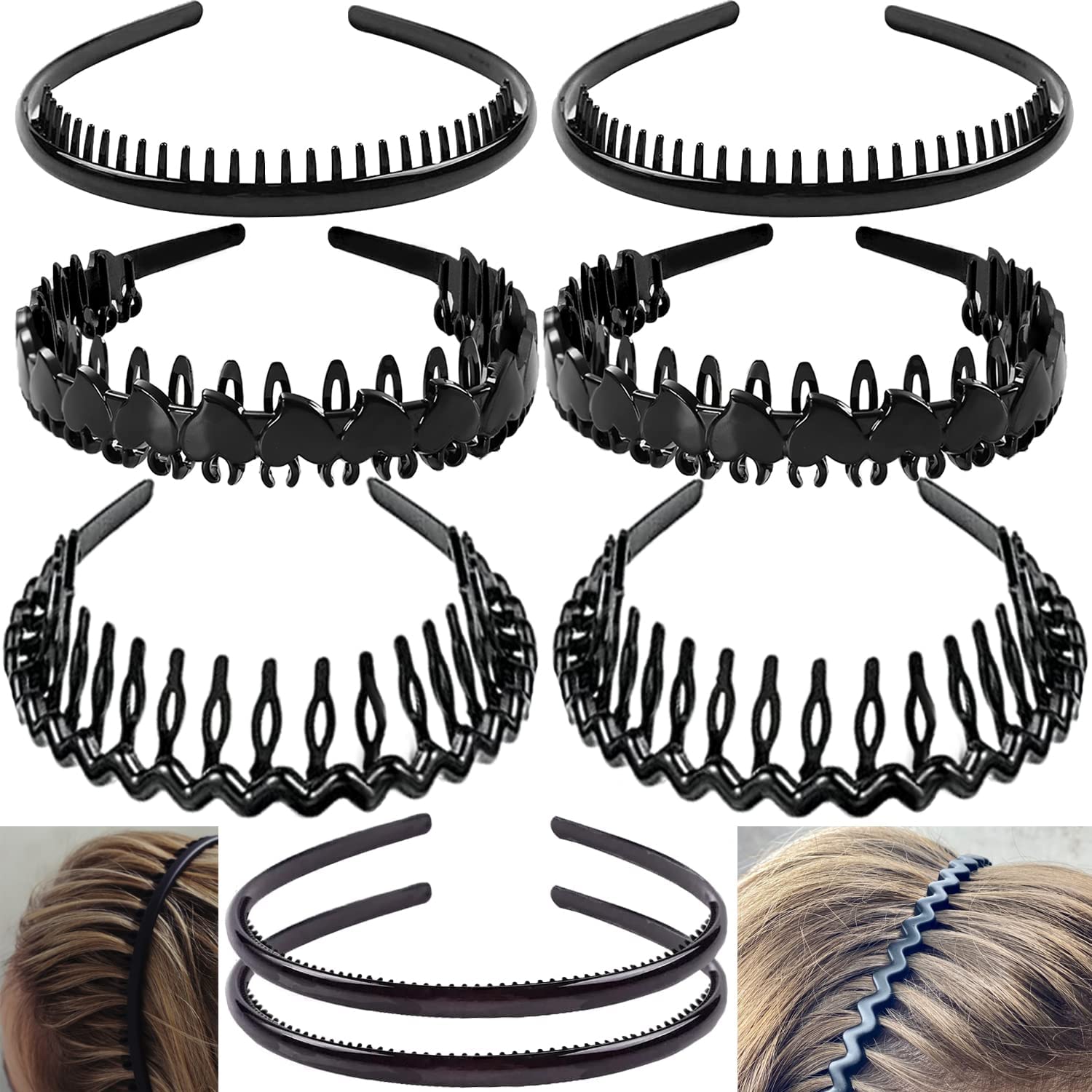 ULTIMUTE front view of eight black headbands showing pack and finish, useful for quick styling