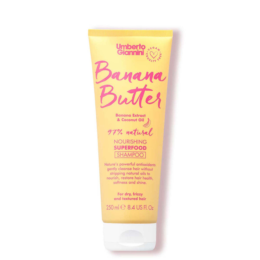 Umberto Giannini front bottle shot showing banana butter shampoo benefits