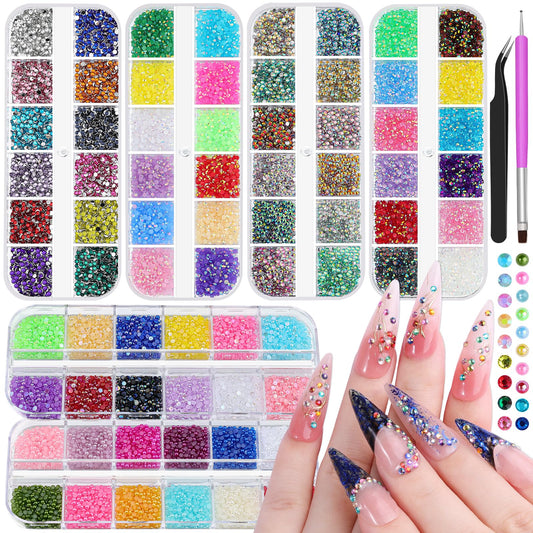 Umillars front packaging showing six colorful rhinestone boxes and included tools for easy storage
