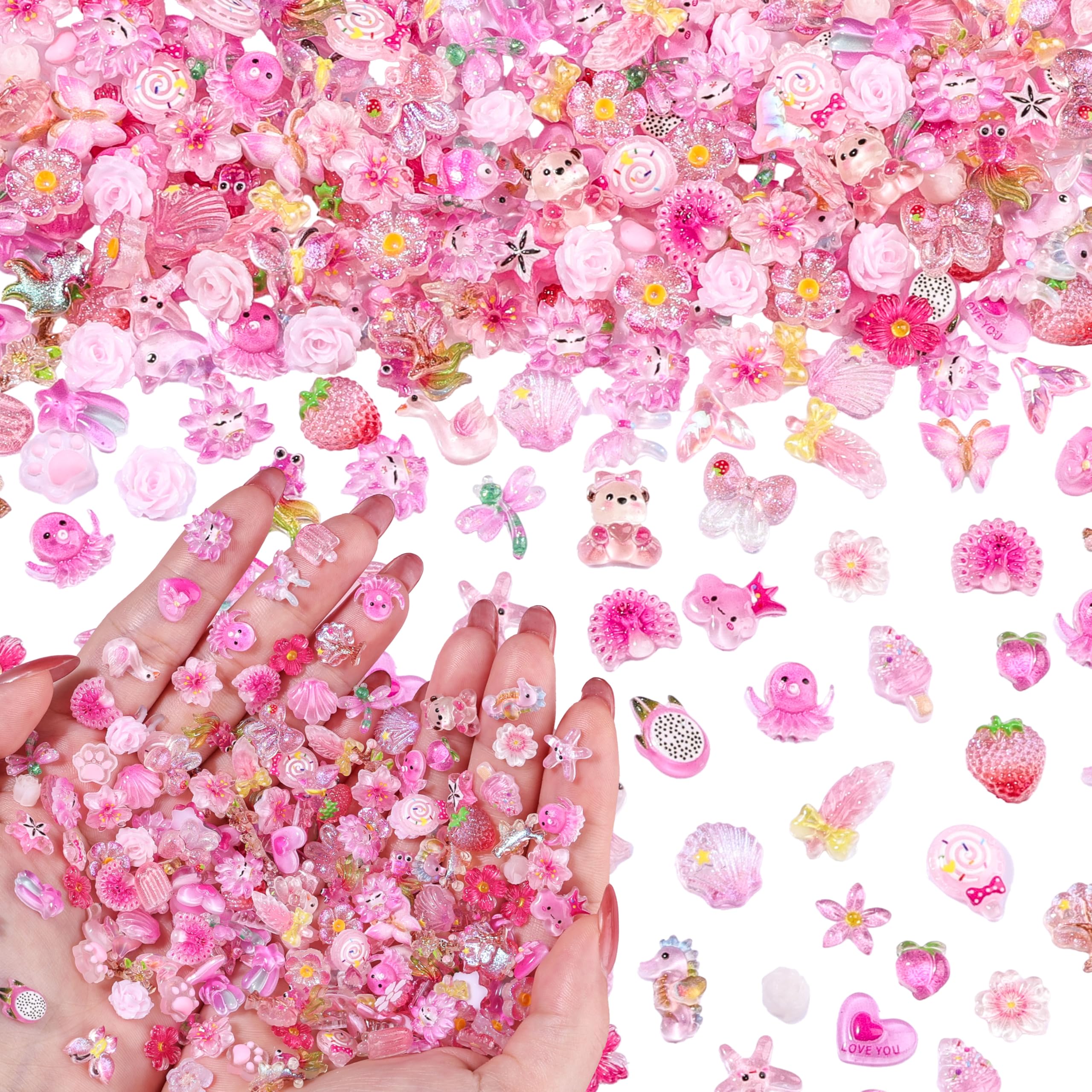 Umillars front packaging showing 200-piece pink charm assortment for easy selection