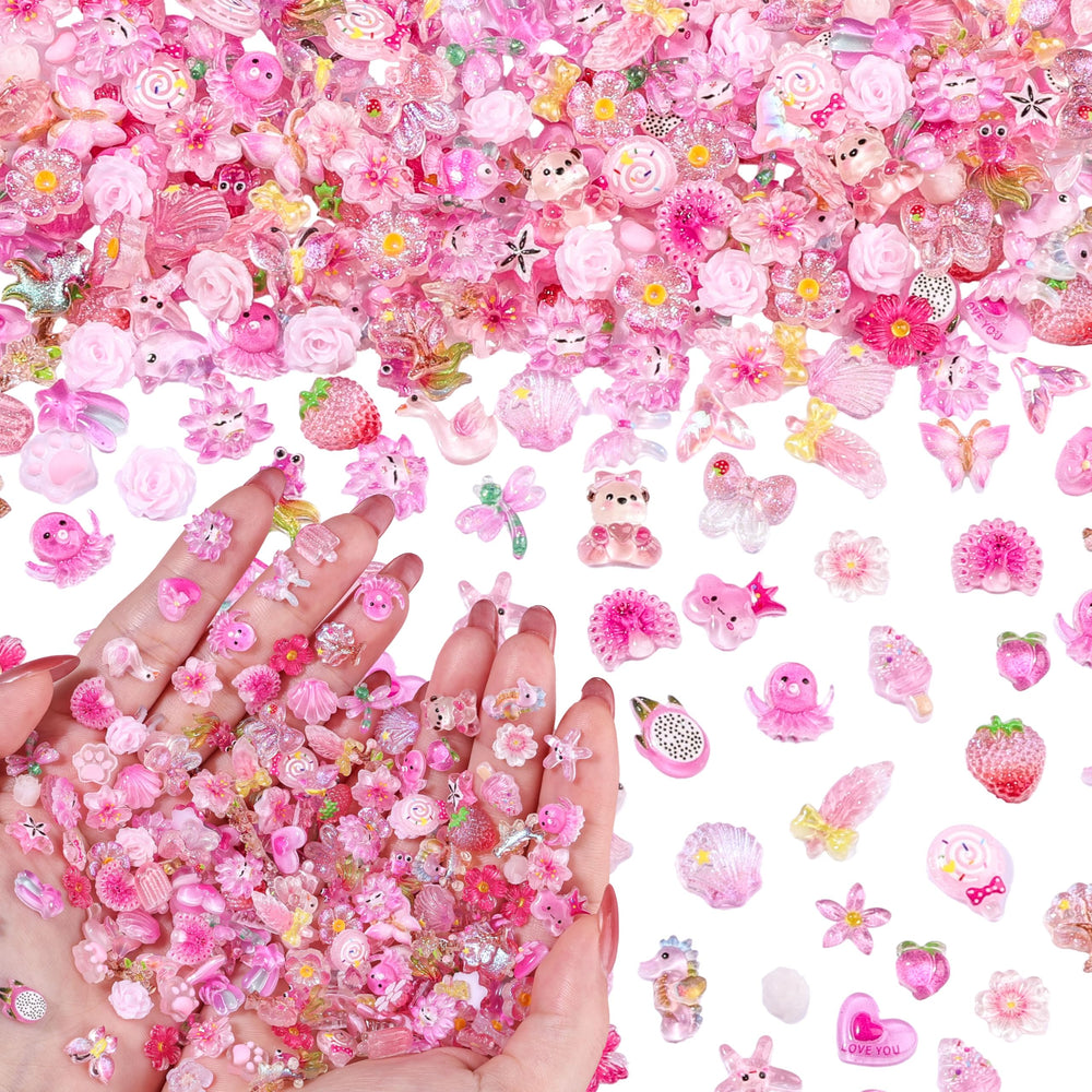 Umillars front packaging showing 200-piece pink charm assortment for easy selection