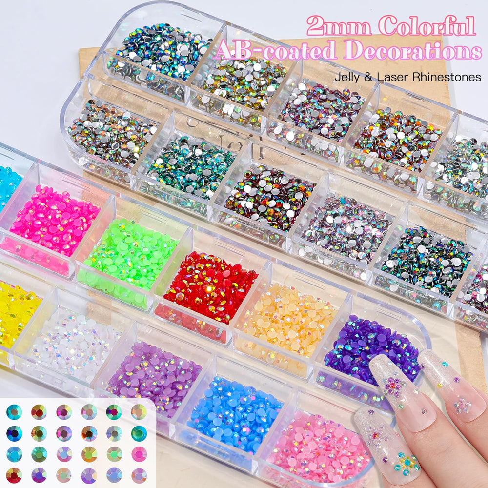 Umillars open compartments displaying varied rhinestone colors and tidy storage