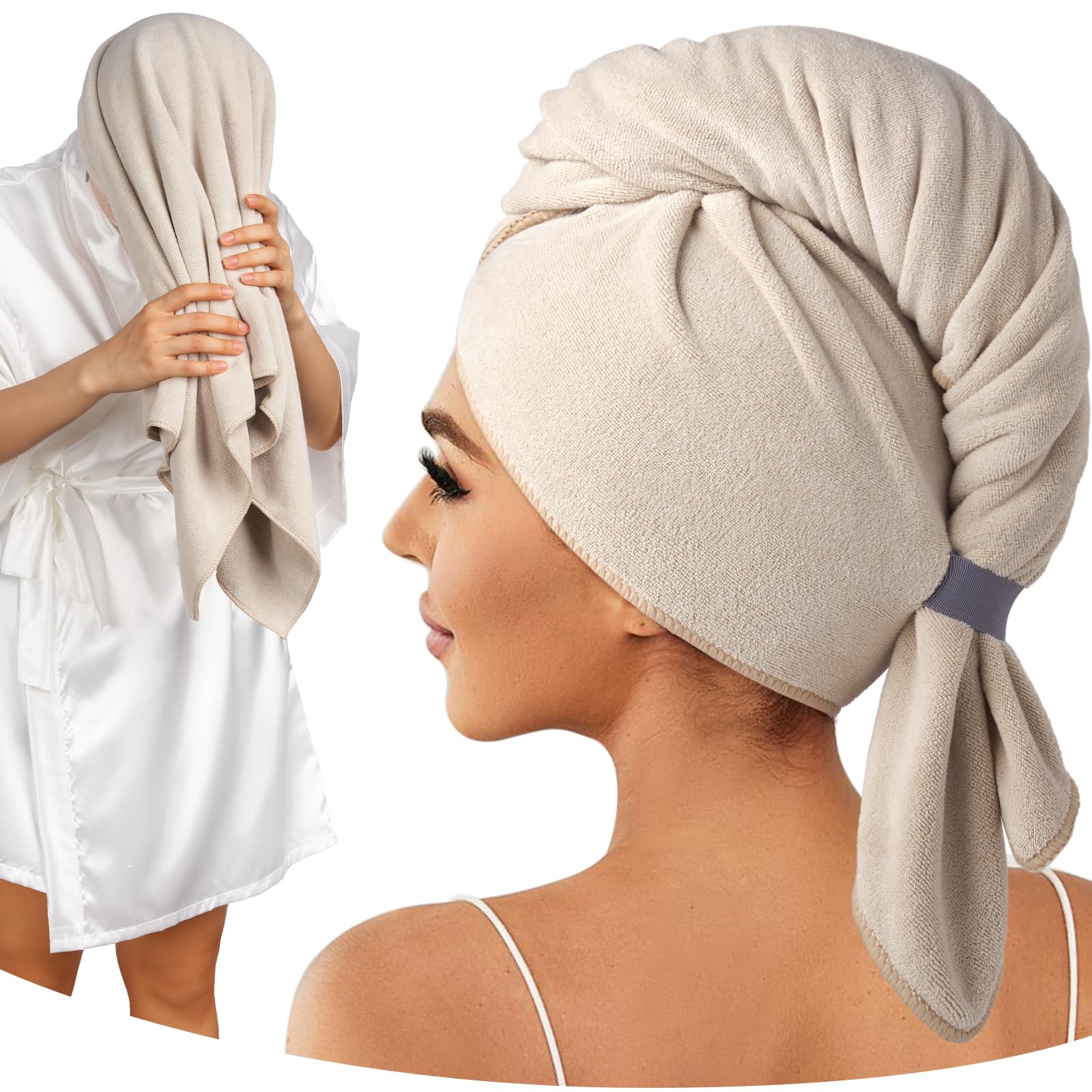 Umisleep front view of camel towel showing full wrap and coverage benefits