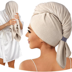 Umisleep front view of camel towel showing full wrap and coverage benefits