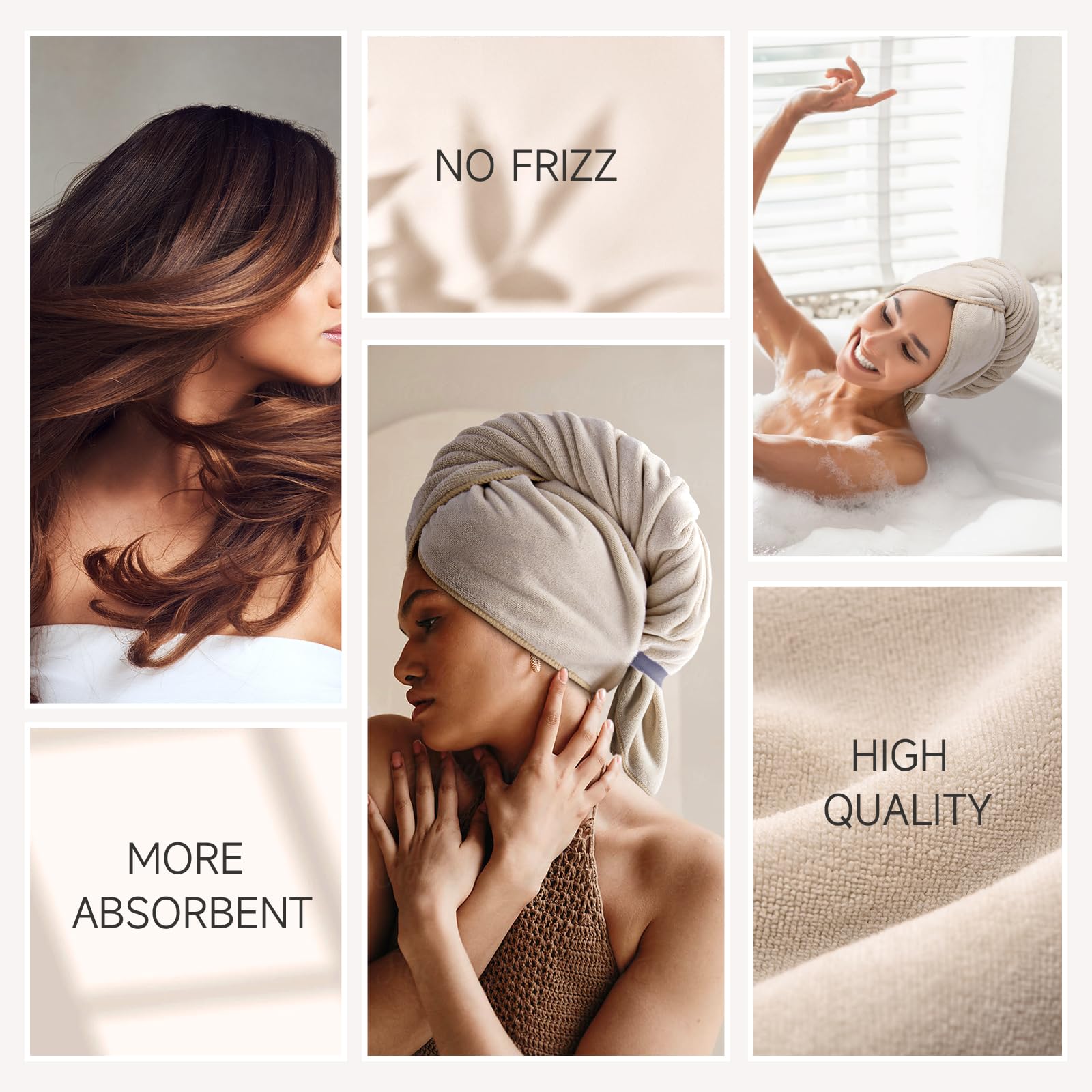 Umisleep towel wrapped on head holding curly hair for hands-free drying