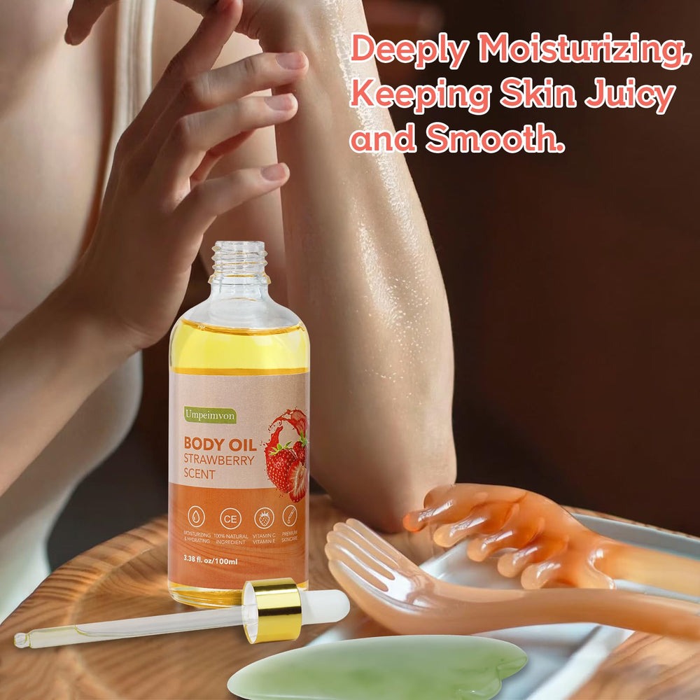 Umpeimvon oil applied on legs after shower leaving skin soft and moisturized