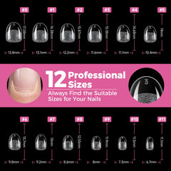 UNA GELLA organized display of 12 sizes for precise nail fitting