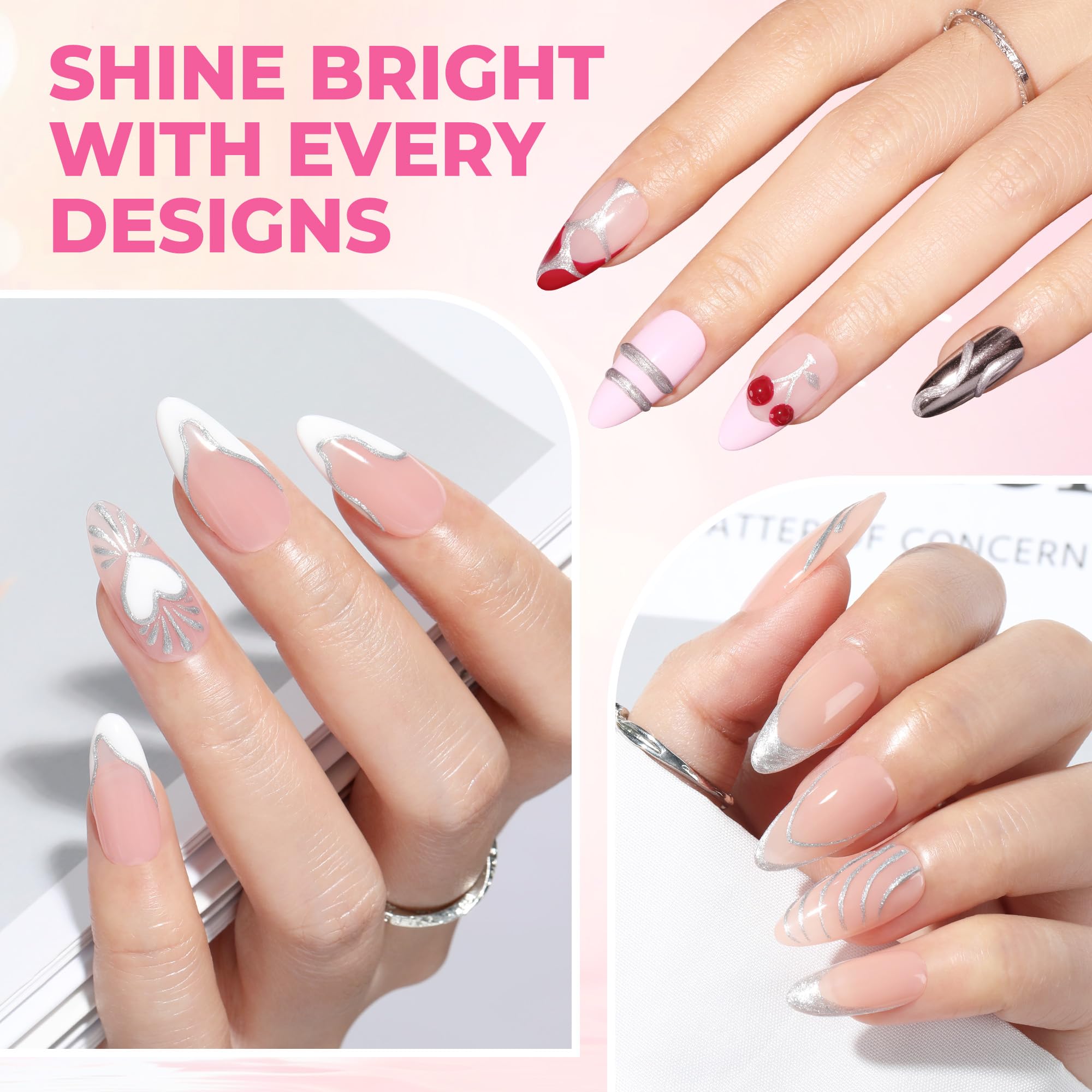 UNA GELLA 3D flower detail on nail highlighting raised metallic effect benefit
