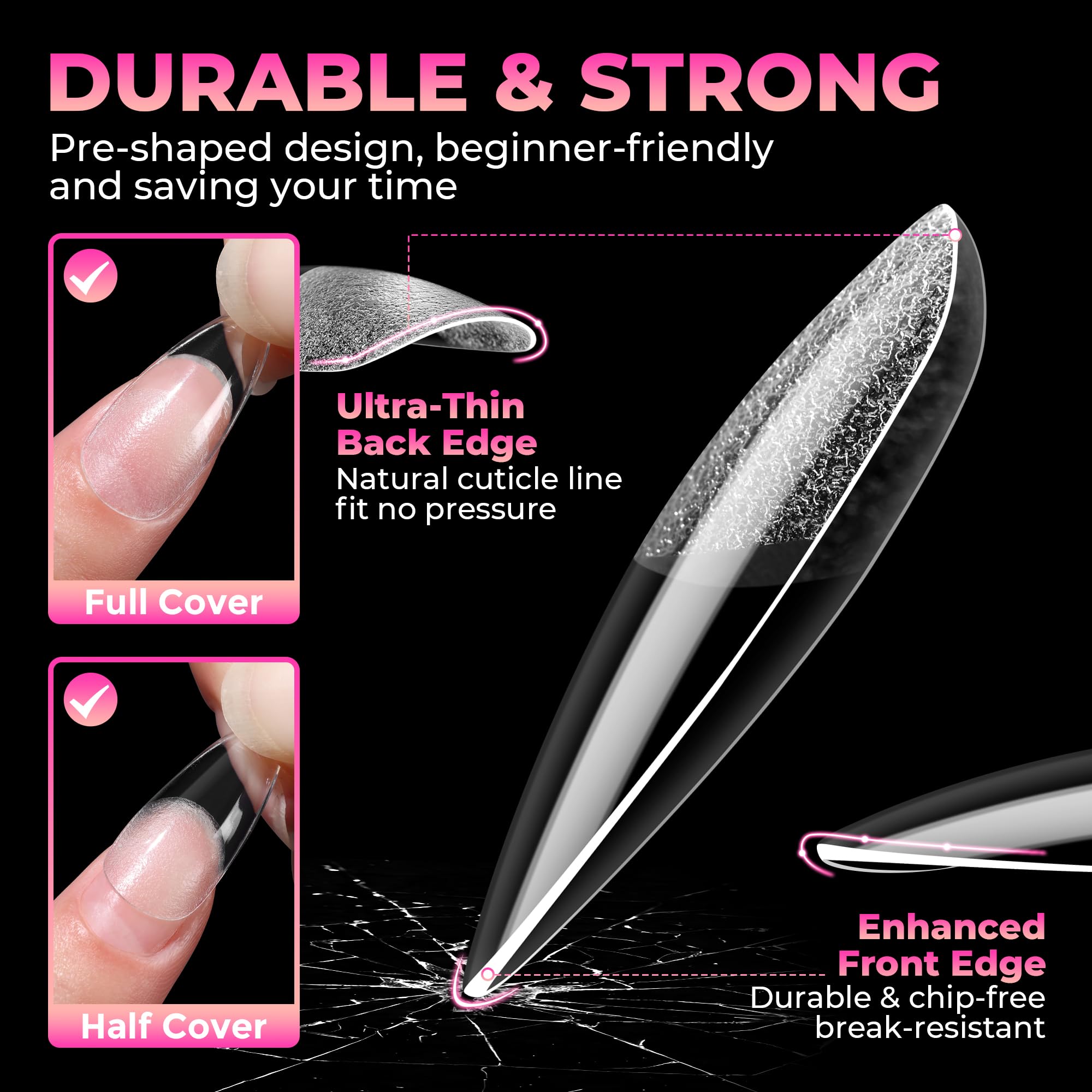 UNA GELLA close-up pre-etched half-matte surface for stronger adhesion
