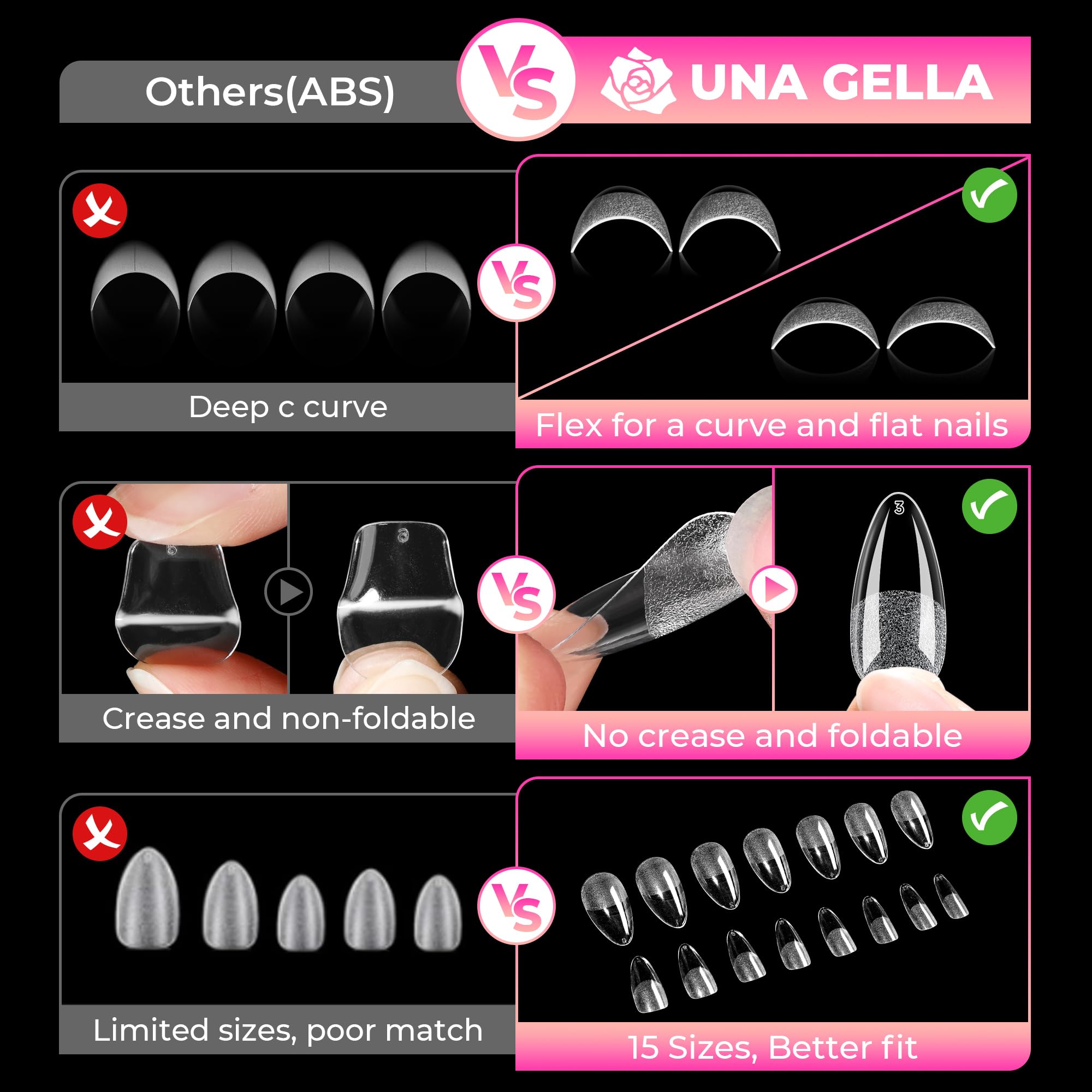 UNA GELLA tip being pressed on a natural nail for fast DIY application