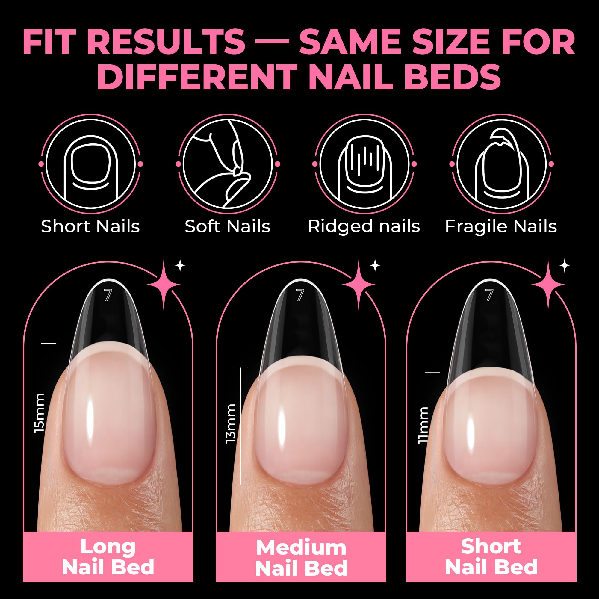 UNA GELLA almond shape comparison demonstrating natural silhouette and profile