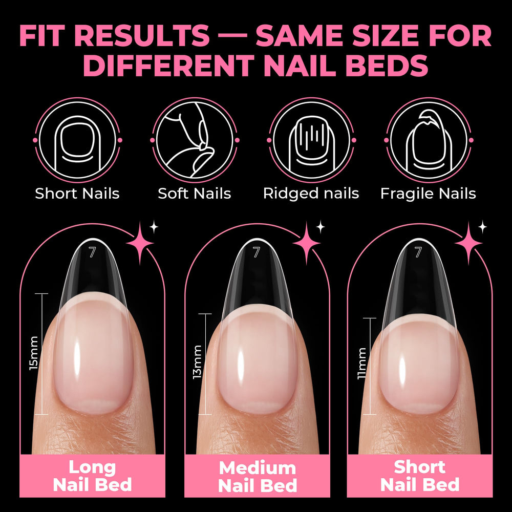 UNA GELLA almond shape comparison demonstrating natural silhouette and profile