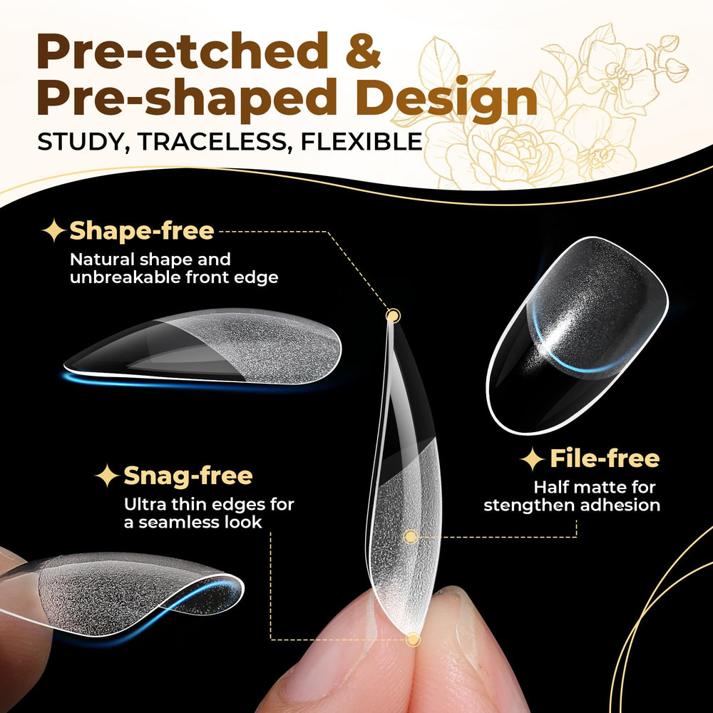 UNA GELLA almond tip profile demonstrating natural rounded finish