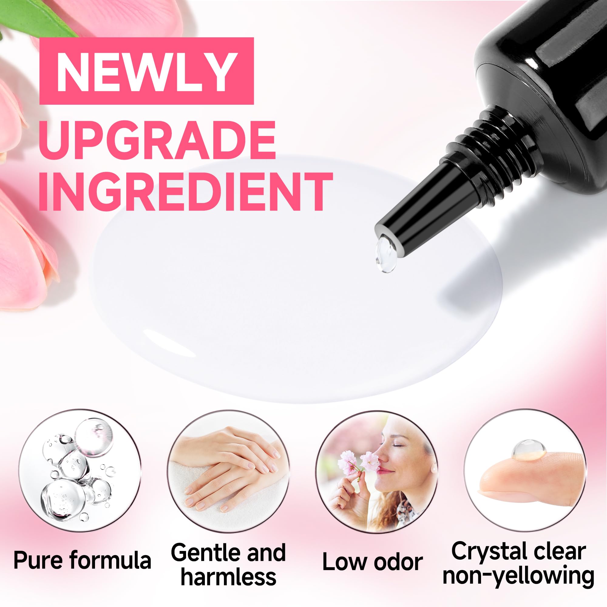 UNA GELLA being applied to press-on nail demonstrating secure bond without curing lamp