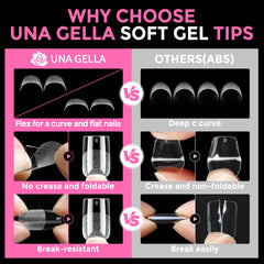 UNA GELLA applying glue to tip demonstrating fast, bubble-free adhesion