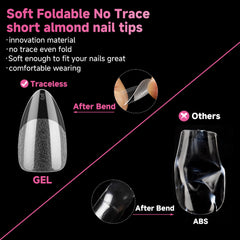 UNA GELLA applied on hand showing short almond shape and salon finish