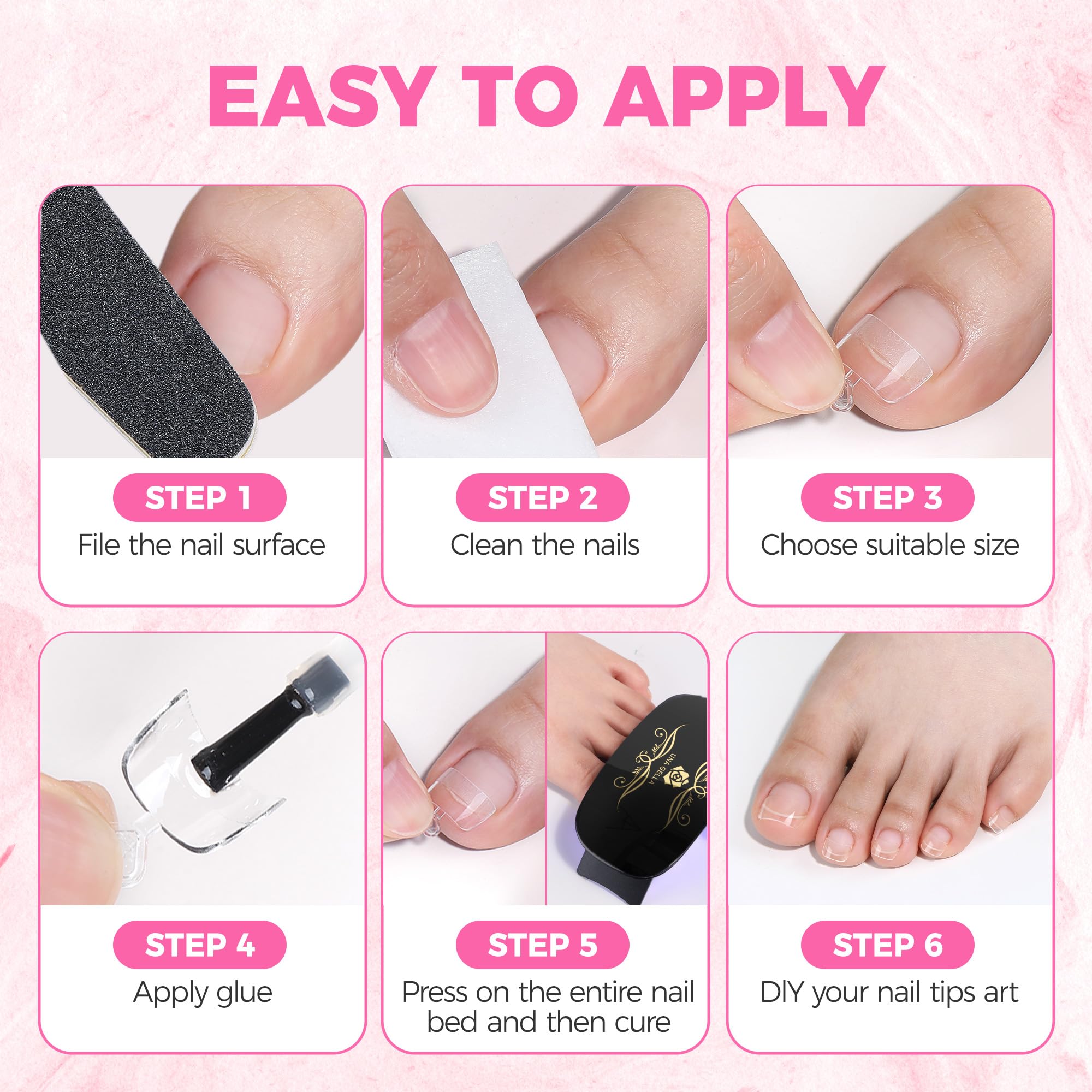 UNA GELLA before and after toe extension showing natural-looking results
