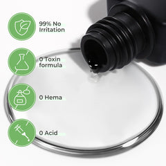 Open UNA GELLA bottle with steel needle highlighting leak-proof seal