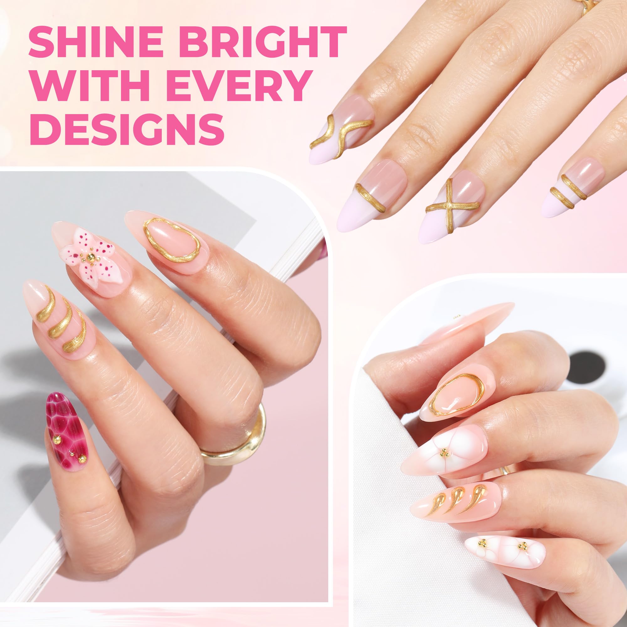 UNA GELLA bronze gold 3D flower detail on nail showcasing raised metallic effect