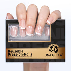 UNA GELLA close-up of silver mirror French tip highlighting high-shine finish