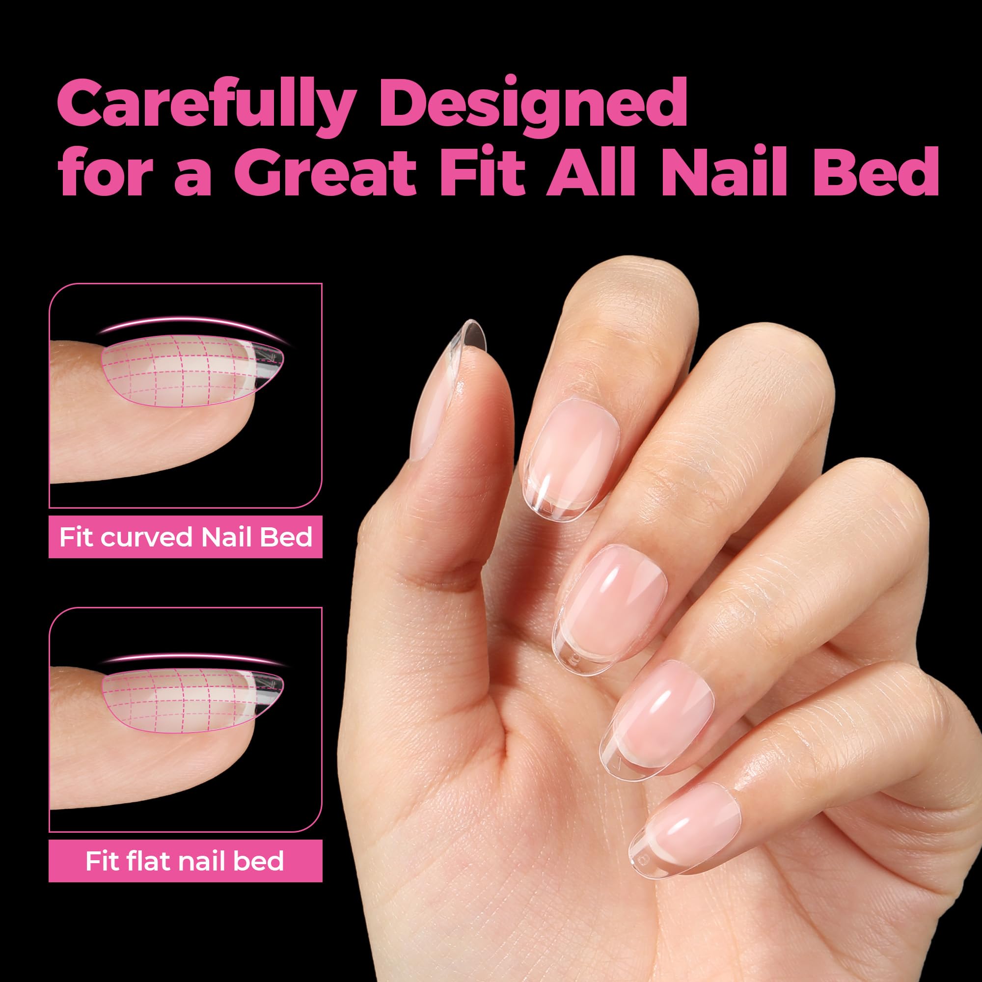 UNA GELLA clear full-cover tip held in hand to show flexible, no-trace finish