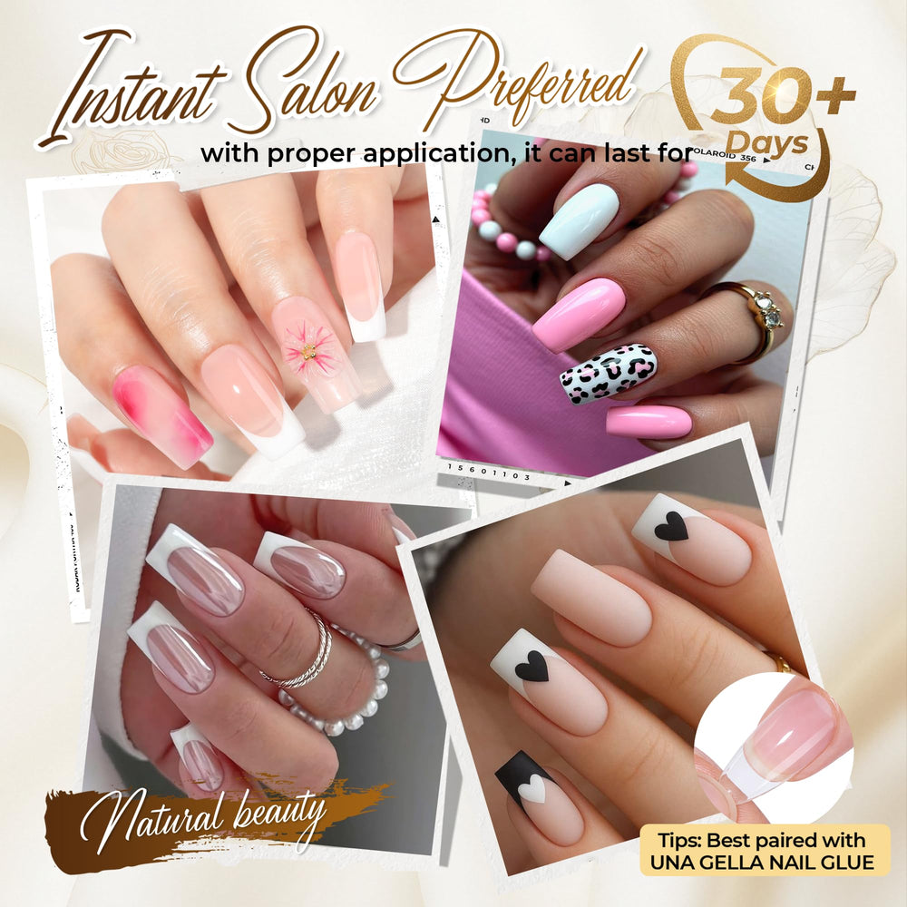 UNA GELLA clear tip close-up highlighting smooth edge and easy polish adhesion