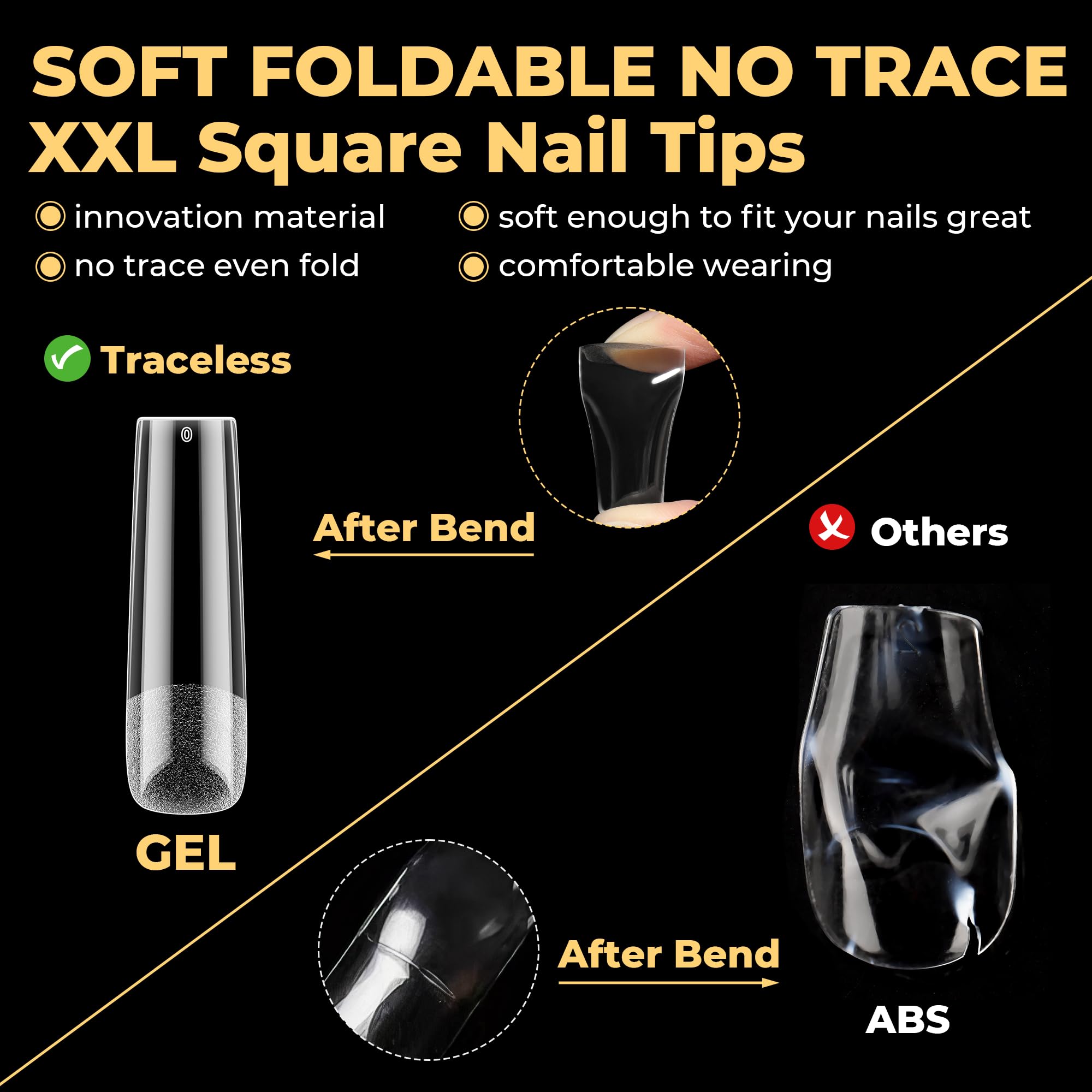 UNA GELLA clear tips arranged by 12 sizes showing easy size selection benefit
