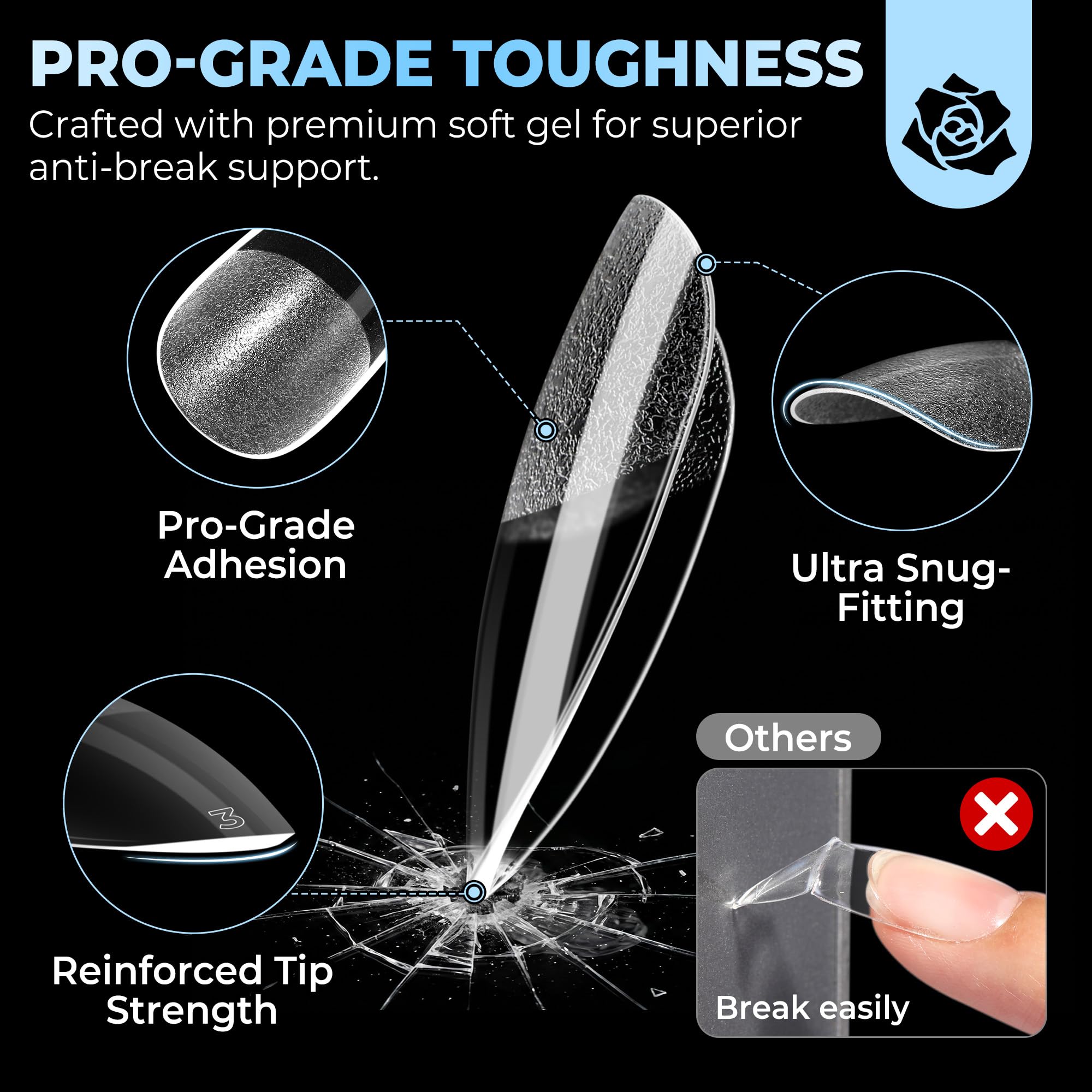 UNA GELLA clear tips arranged to show transparency, easy to color