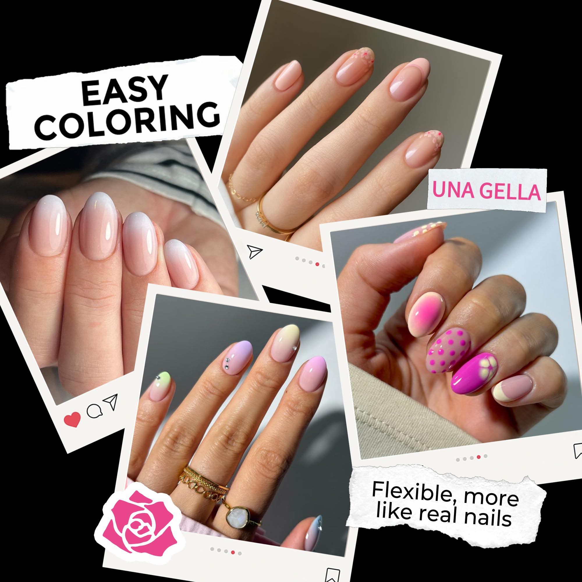 UNA GELLA close-up of tip edge and almond curve for smooth, natural look