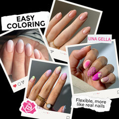 UNA GELLA close-up of tip edge and almond curve for smooth, natural look