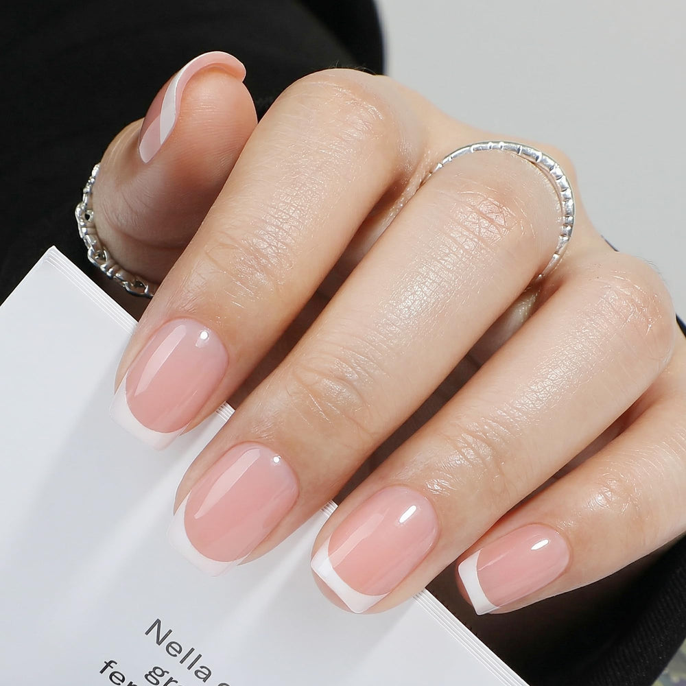 UNA GELLA close-up of French tip detail highlighting salon-quality polished finish