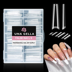 UNA GELLA box front view showing 216 coffin nail tips and neat storage benefit