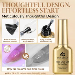 UNA GELLA cured nail tip closeup showing strong bond and glossy finish