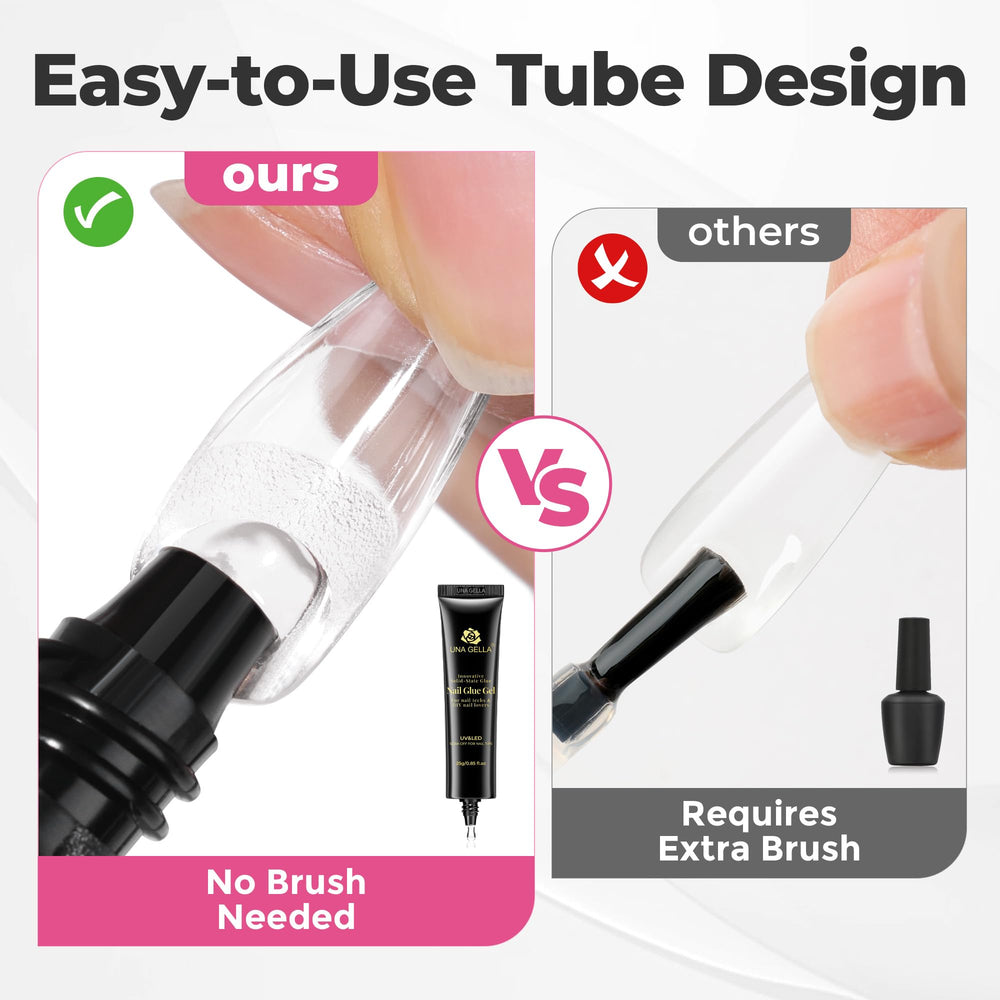 UNA GELLA cured nail tip profile showing smooth bond and long-lasting hold benefit