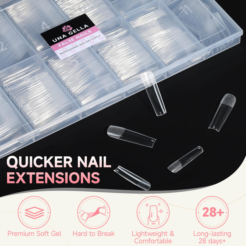 UNA GELLA tip shaped into stiletto to show customizable filing