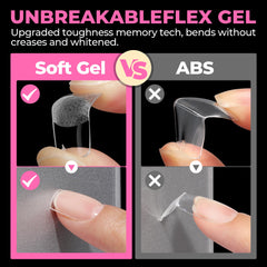 UNA GELLA fingertip application of a press‑on tip showing quick DIY install advantage