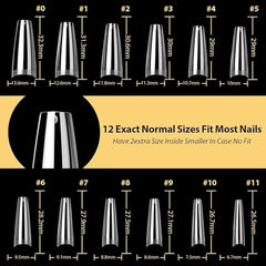 UNA GELLA finished long coffin manicure on hand showing salon-quality result