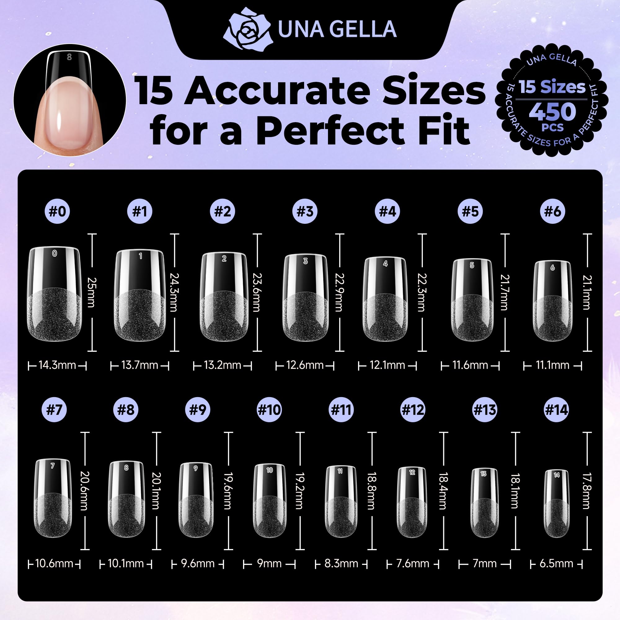 UNA GELLA finished medium square nails on hand showing polished look