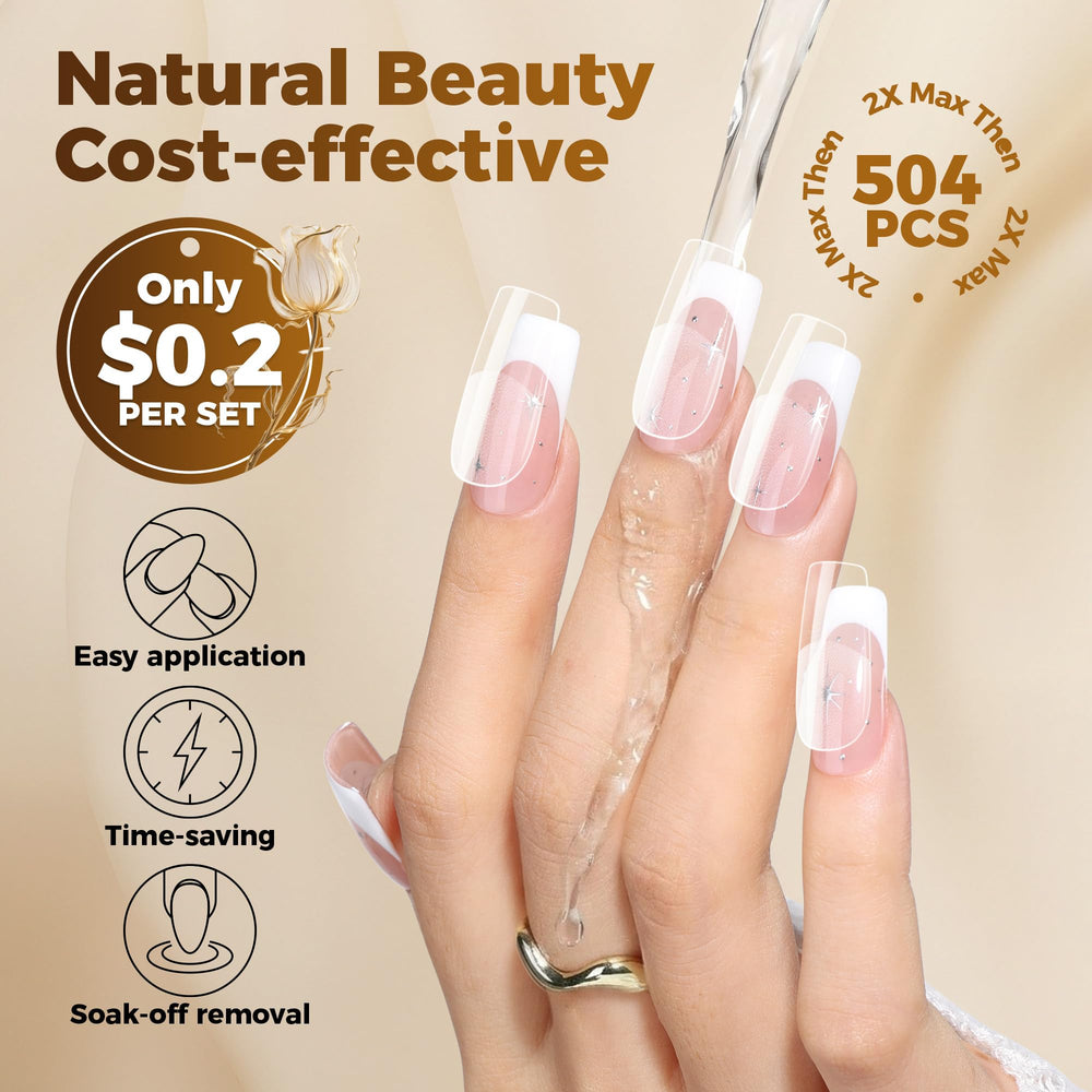 UNA GELLA French design demo on clear tips illustrating crisp white smile lines