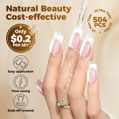 UNA GELLA French design demo on clear tips illustrating crisp white smile lines