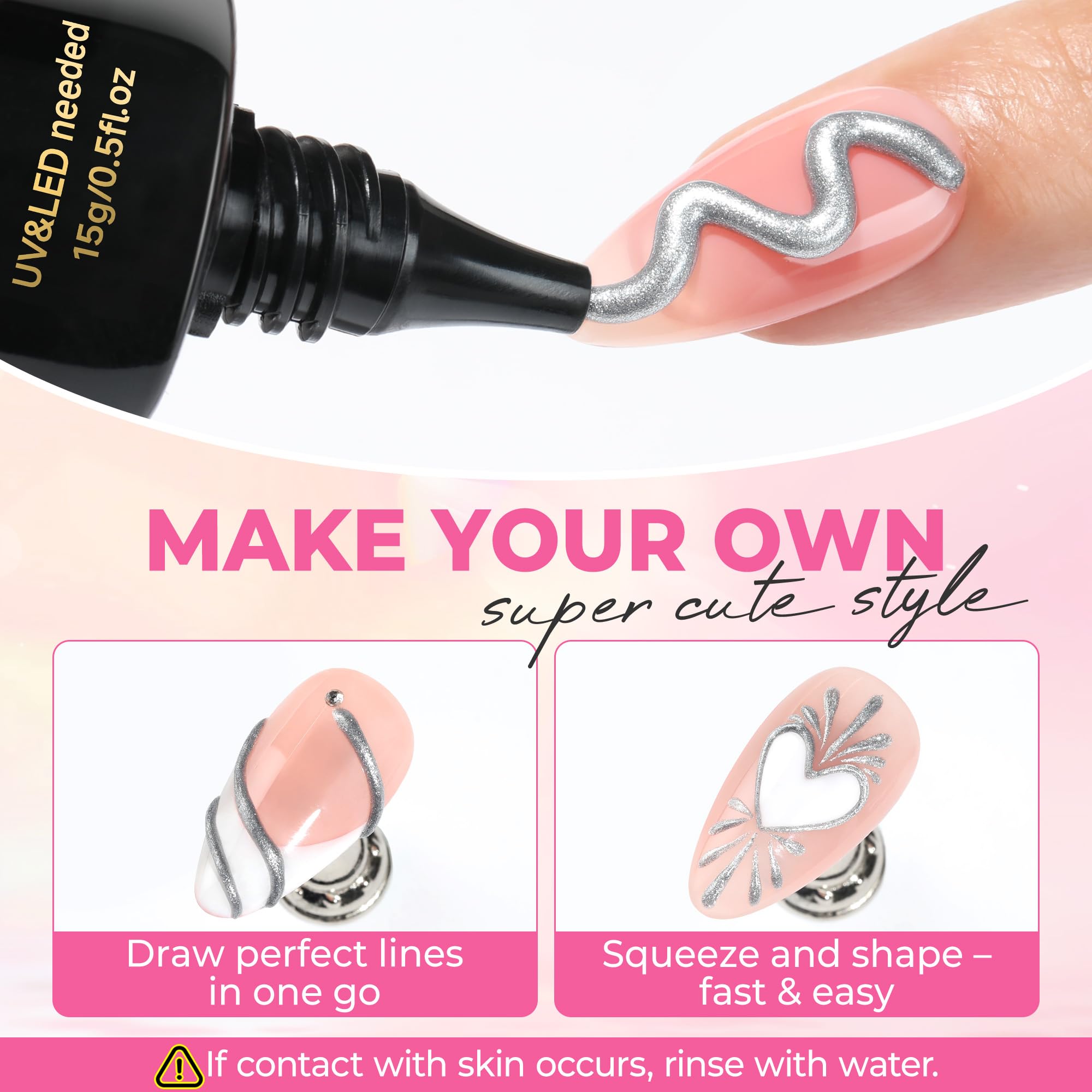 UNA GELLA French edge demo on nails showing precise line control benefit