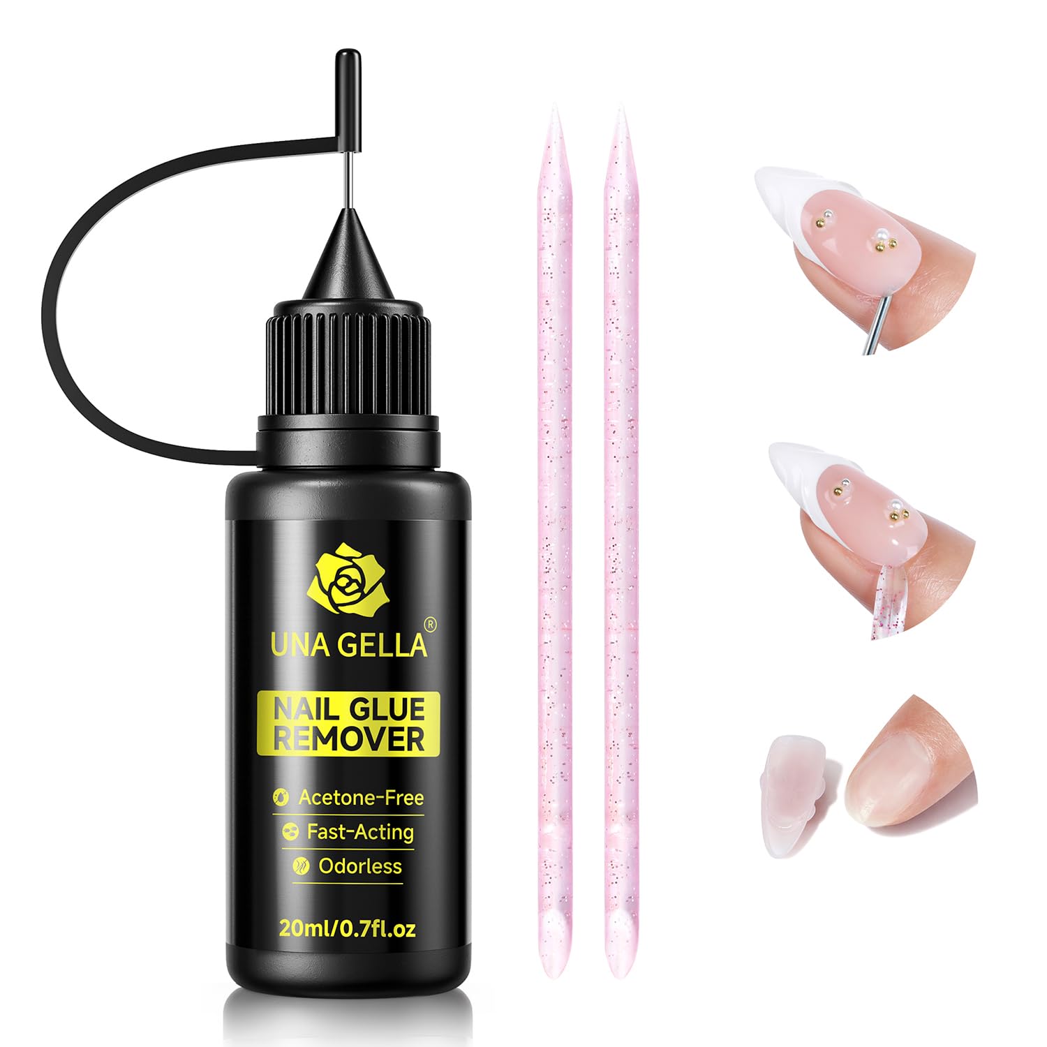 UNA GELLA front bottle display showing precise applicator and travel size benefit