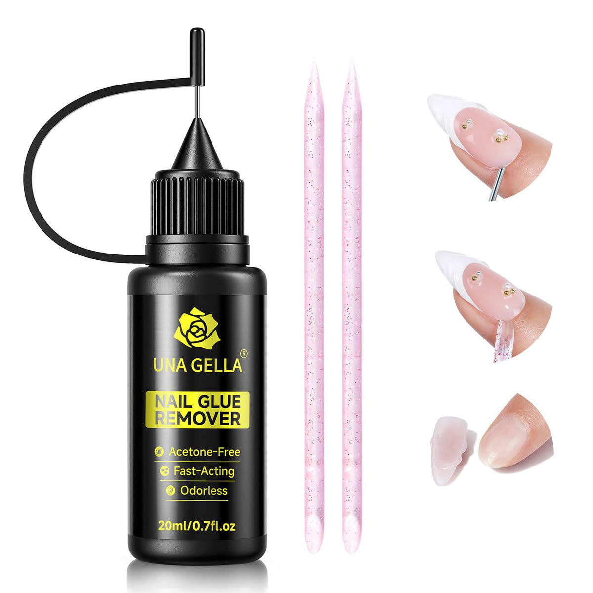 UNA GELLA front bottle display showing precise applicator and travel size benefit