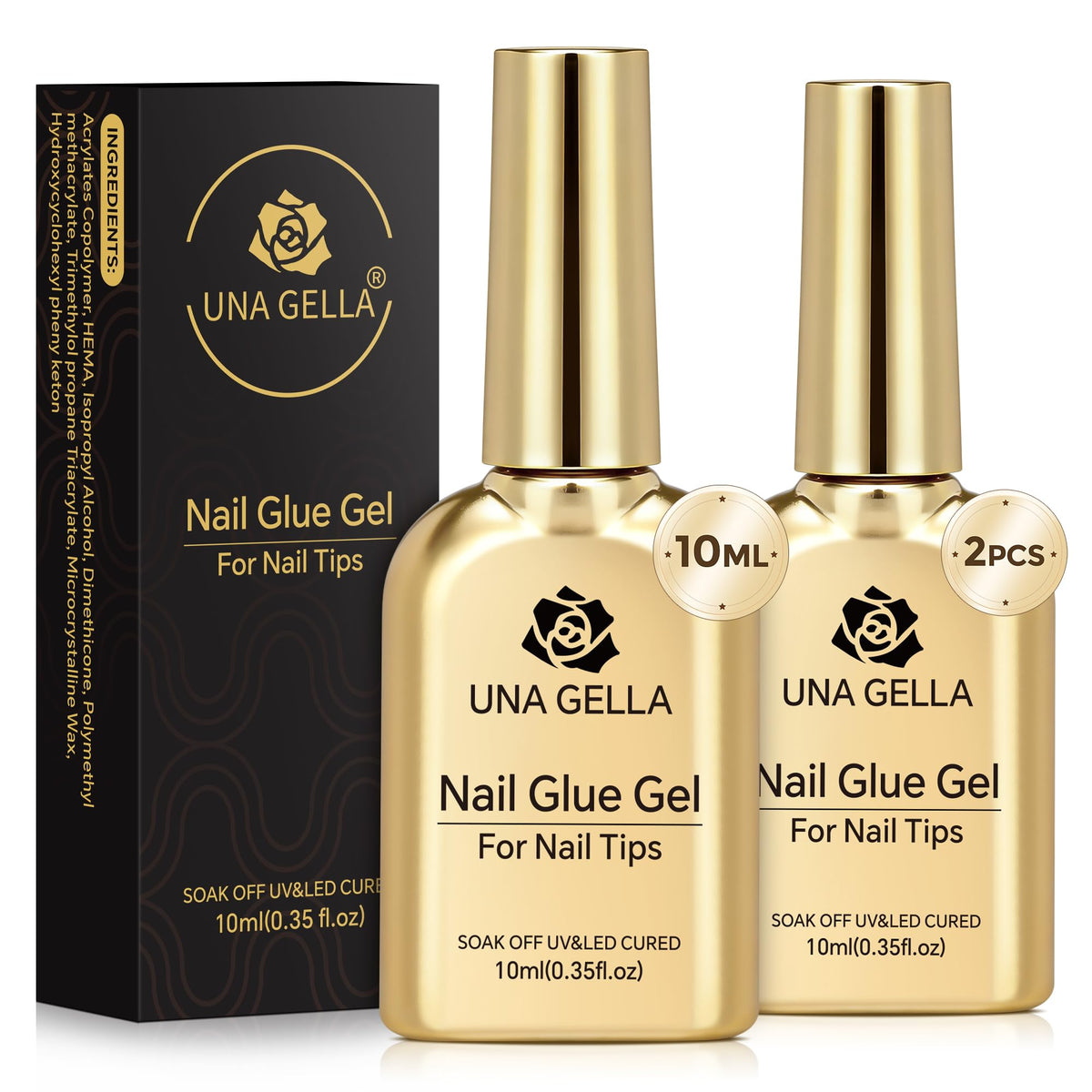 UNA GELLA front bottle showing clear gel and brush applicator benefit precise application